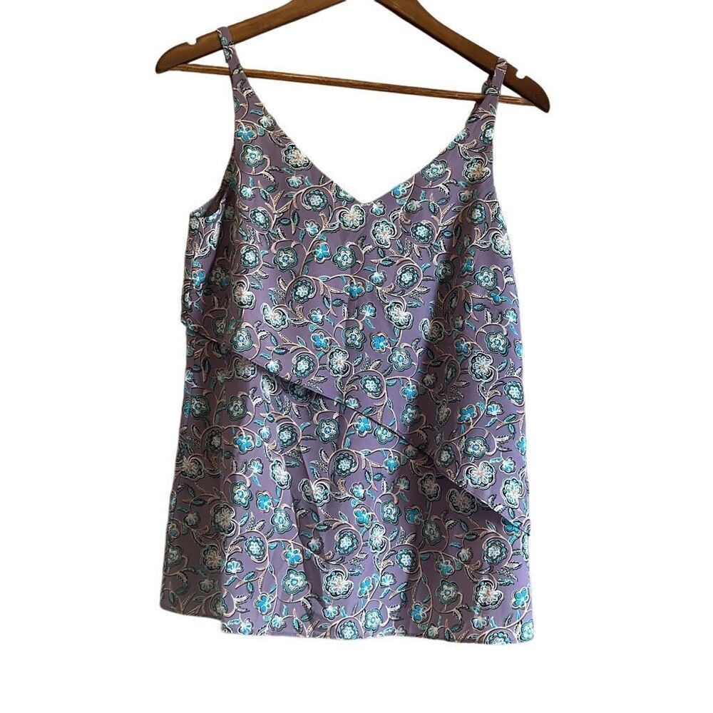 Cabi Women‎ Purple Floral Tiered Layered V-Neck Tank Top XS